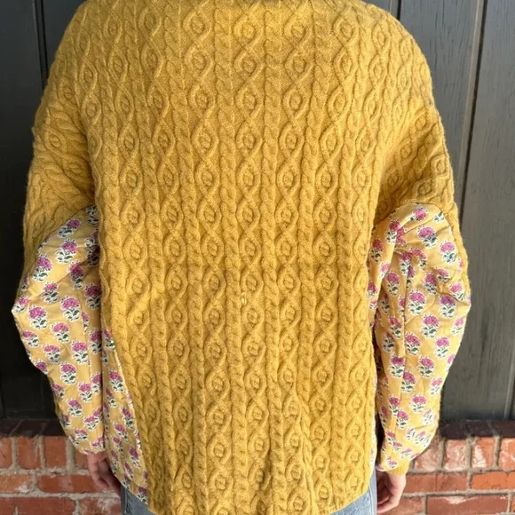 BiBi Mustard Cable Knit Cardigan with Floral Accents - Picture 2 of 3
